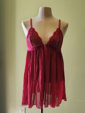 Victoria Secret Fuchsia Lace Pleated Babydoll Chemise Slip